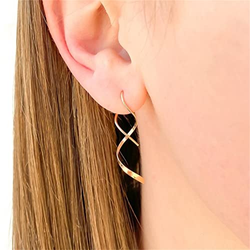 Earrings for Women Spiral threader earrings 14K gold earrings hand bent dangle earrings for women