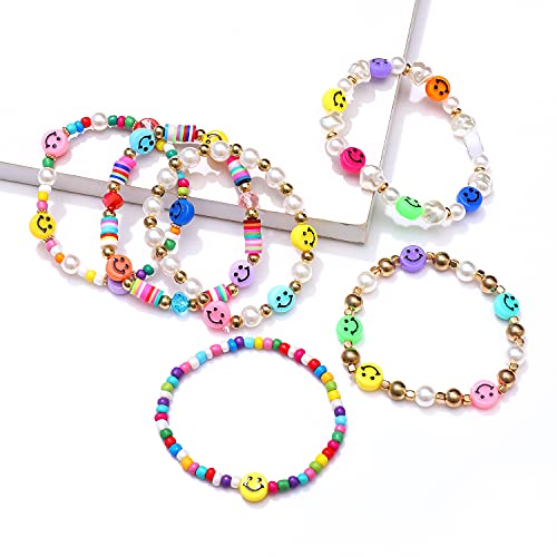 Colorful Beaded Stretchable Rainbow Heishi Stackable Bracelet Set