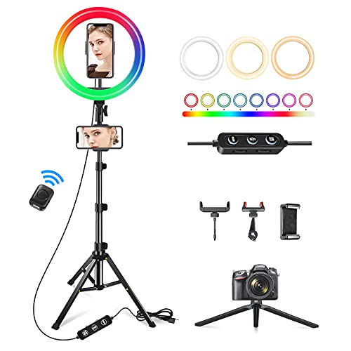 Ring Light w. Stand 72'' Tall & 3 Phone Holders38-42 Color Modes