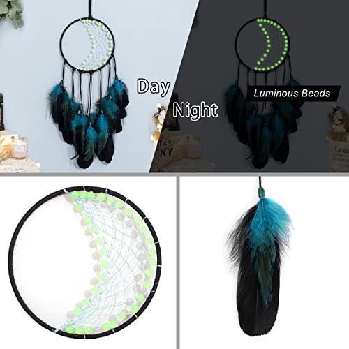 Blue Dream Catchers Handmade, Boho Traditional Circular Net for Wall Hanging Decor,