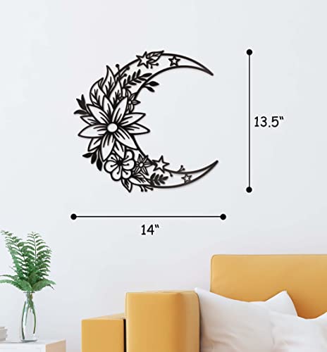 Black Boho Large Floral Moon & Star Phase Wall Decoration