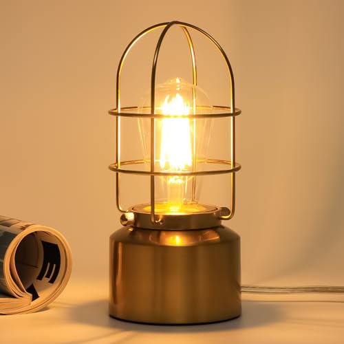 𝗦𝗺𝗮𝗹𝗹 𝗧𝗼𝘂𝗰𝗵 𝗚𝗼𝗹𝗱 𝗧𝗮𝗯𝗹𝗲 𝗟𝗮𝗺𝗽 for Small Spaces 3 Way Dimmable Industrial Bedside Lamp