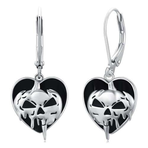 Skull Earrings Silver Skeleton Dangle Drop Lever back Earrings Gothic Punk Jewelry Halloween Gifts