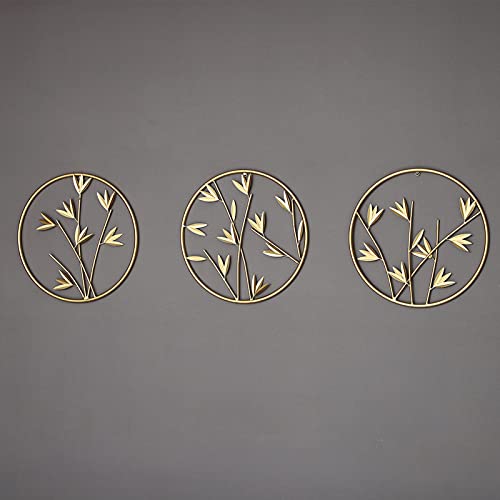 3 Sets Gold Metal Bamboo Leaf Wall Decoration, 17.7 Inch