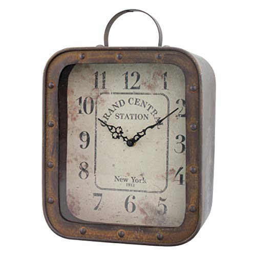 Large Square Rustic Metal Clock w/ Handle & Rivet Detail