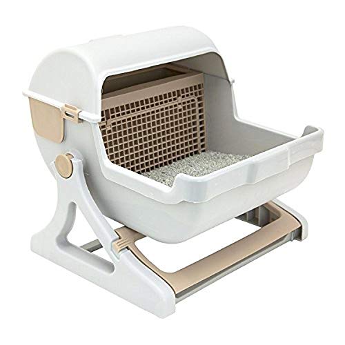 Semi-automatic Quick cleaning Cat Litter Box-(white / milk brown)