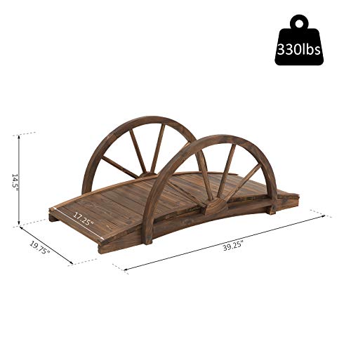 3.3ft Wooden Garden Bridge Arc Footbridge w/ Half-Wheel Style Railings