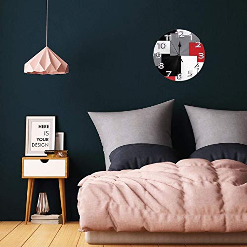 White, Grey, Black & Red Irregular Geometric Waterproof Decorative Clock