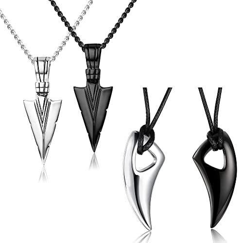 Stainless Steel Pendant Necklace for Mens Spear Wolf Teeth & Cool Spearpoint Arrowhead