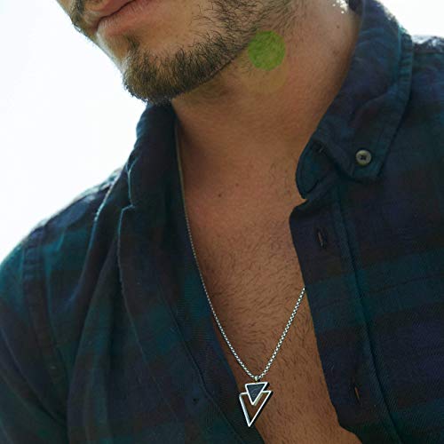 Geometric Stainless Steel Necklace For Men w/ Triangle Pendant - Silver