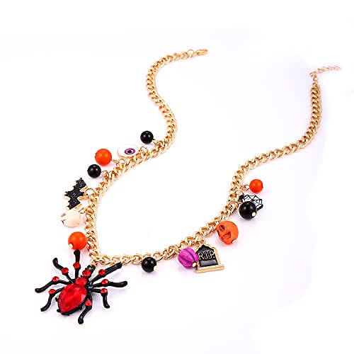 Halloween Spider Pendant Necklace Skull Bat Charms Necklace Party Ghost Chain Choker Necklaces