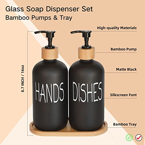 Glass Soap Dispenser Set. Hand Soap and Dish Soap Dispenser with Bamboo Tray. Vintage Soap Dispenser