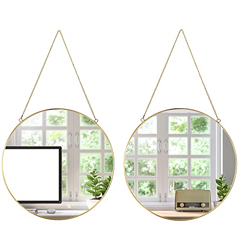 Set of 2 Brass Frame Wall Mirror Decoration