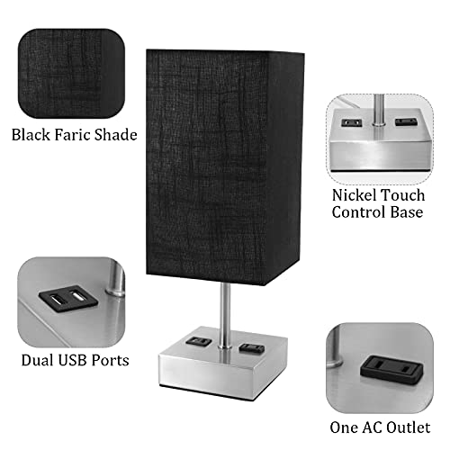 Touch Control Bedside Lamp, USB w/ 4 Bulbs,3 Way Dimmable w/ 2 USB Ports & AC Outlet