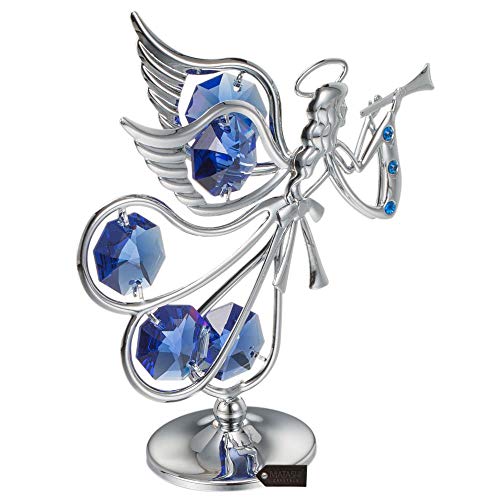 Guardian Angel Figurine Crystal Studded Ornament (Flying Angel, Chrome/Silver)