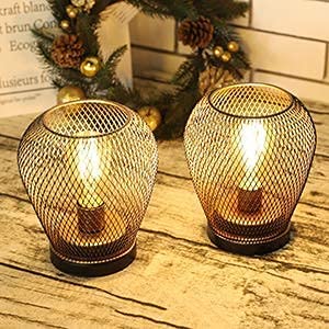 Set of 2 Metal Cage LED Lantern Battery Powered,Cordless