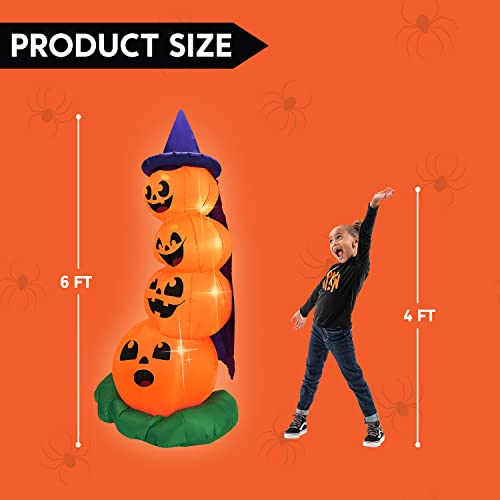 6 FT Halloween Inflatable Stacked Pumpkins w/ Build-in LEDs