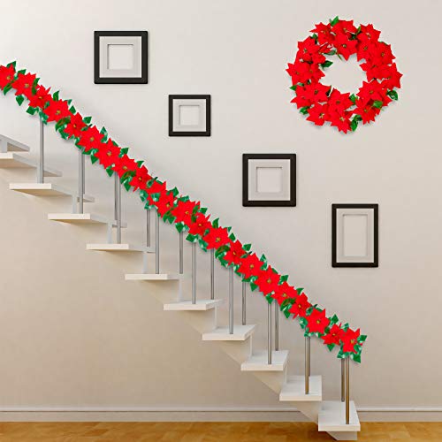 2pcs 6.4FT Christmas Poinsettia Flower Garland Decorations