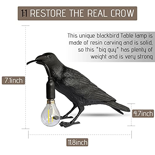 Lifelike Resin Raven Light Crow Desk Lamp- Black