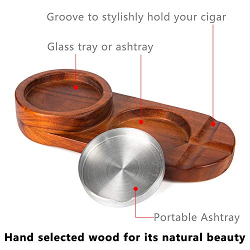 Wooden Cigar Ashtray Coaster/Whiskey Glass Tray & Cigar Holder