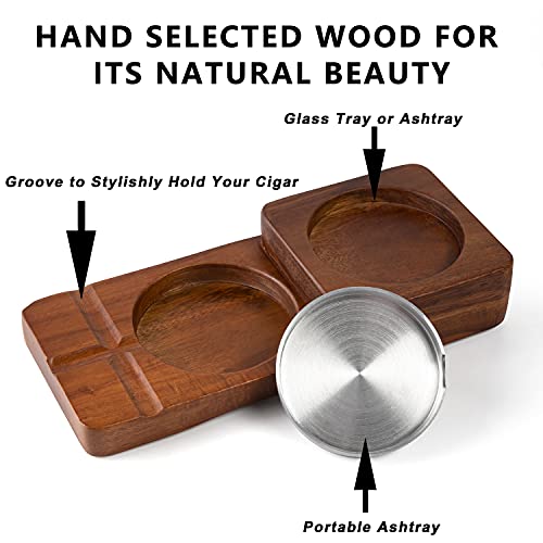 Wooden Cigar Ashtray Coaster/Whiskey Glass Tray & Cigar Holder