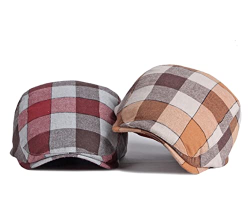 Men Adjustable Colorful Striped Plaid Ivy Newsboy Cabbie Gatsby Cotton Caps