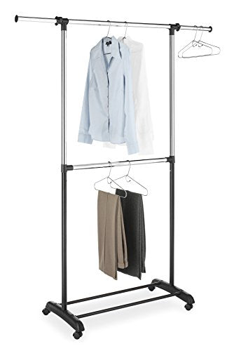 Adjustable 2-Rod Garment Rack - Rolling Clothes Organizer - Black & Chrome
