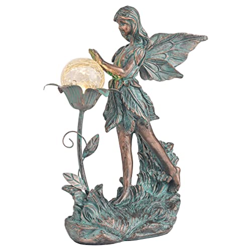 Large Fairy Garden Statue w/ Solar Powered Lights (Bronze)