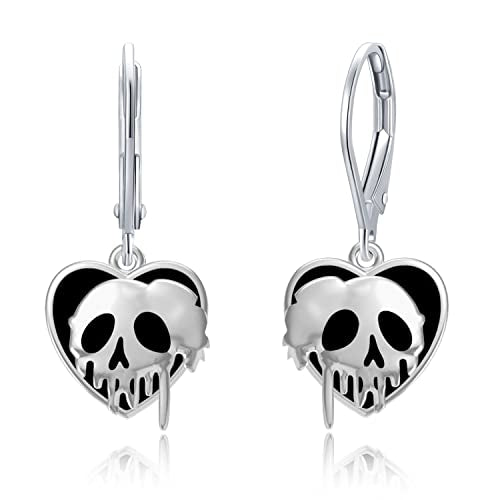 Skull Earrings Silver Skeleton Dangle Drop Lever back Earrings Gothic Punk Jewelry Halloween Gifts