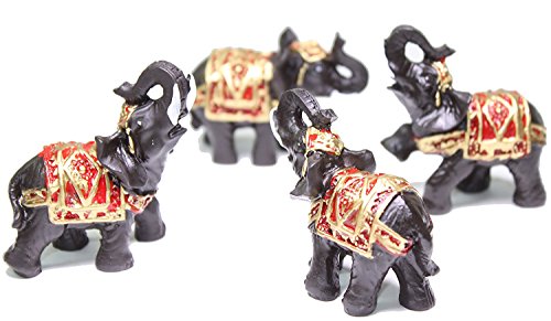 Set of 4 Black Feng Shui Thai Elephants Statues Wealth Lucky Figurines Home Decor