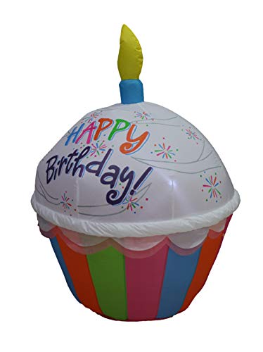 4 Foot Tall Cute Lighted Happy Birthday Inflatable Cupcake w/ Candle