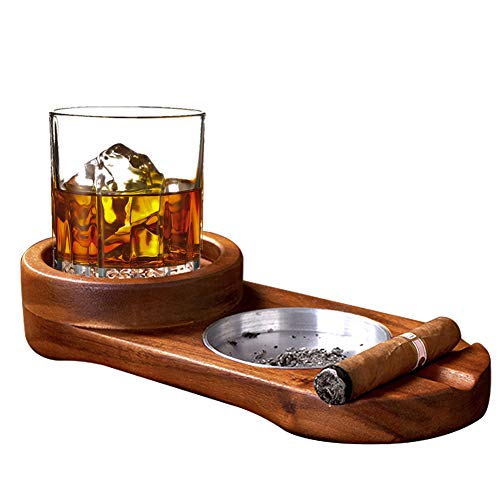 Wooden Cigar Ashtray Coaster/Whiskey Glass Tray & Cigar Holder