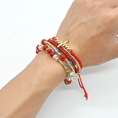 6 Sets Stackable Stretch Bracelets Multi-color Bohemian Bracelet Sets for Women