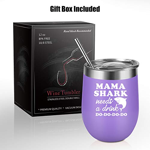 Wine Tumbler Mommy Shark Cup for Mothers Day/Birthday Gift