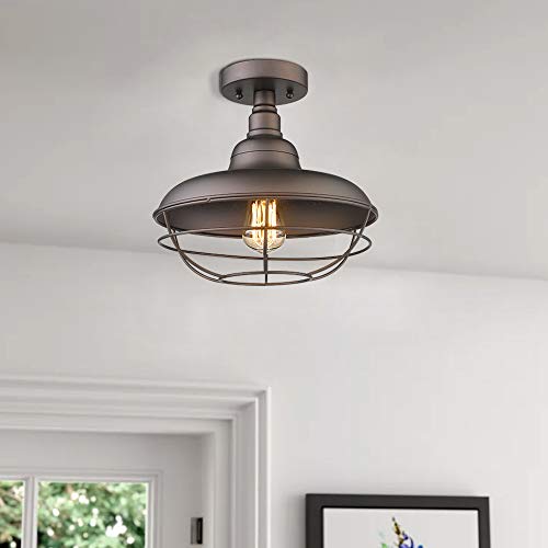 Industrial Semi Flush Mounted Ceiling Light Fixture, 12" Oil Rubbed Bronze