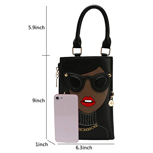 Novelty Lady Face Shoulder Bags Funky PU Leather Top Handle Satchel Handbags Clutch Purse for Women