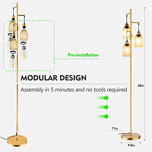 Decorative Gold Standing Lamp w/ 3pcs E26 LED Bulb (Included)