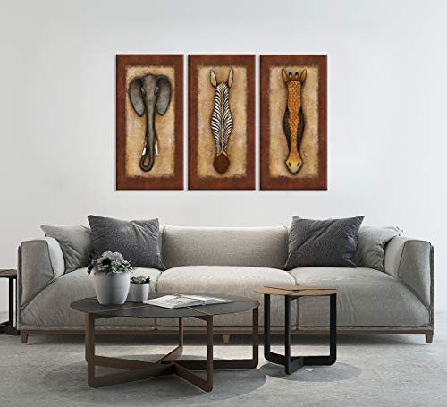 3 Pcs Abstract African Animals Wall Art Vintage Africa Style Painting on Canvas Framed Ready to Hang 12x24inchx3pcs