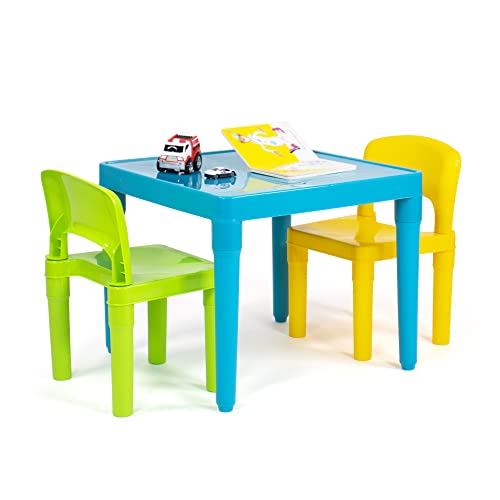 Aqua Table & Green/Yellow Kids Lightweight Plastic Table & 2 Chairs Set