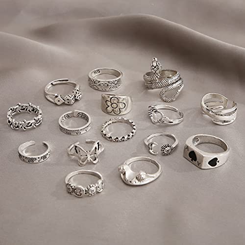 Vintage Silver Open Punk Rings for Men Women