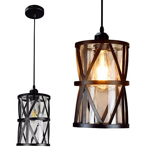 3-Light Industrial Pendant Light, Black Metal Cage Chandelier Lights