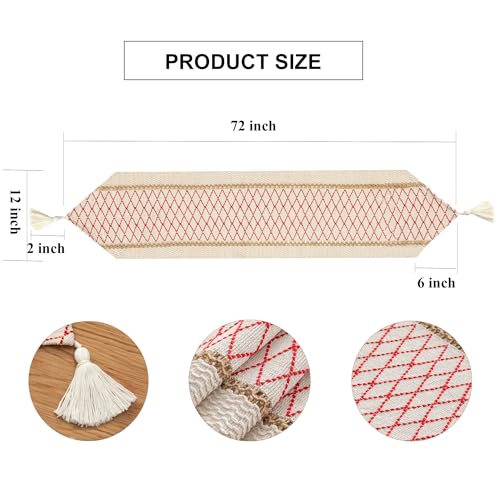 Table Runner, Boho Style with Tassels, Cotton & Linen, Farmhouse Home Decor for Living Room Dresser Scarfs