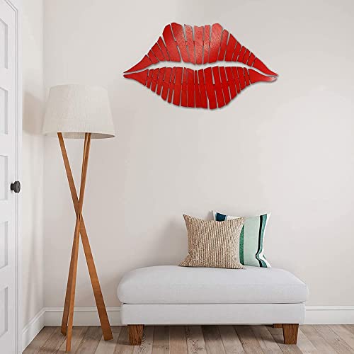 Red Lips Wooden Sign Carved Abstract Minimalist Decoration (13.7×23.6 inch)