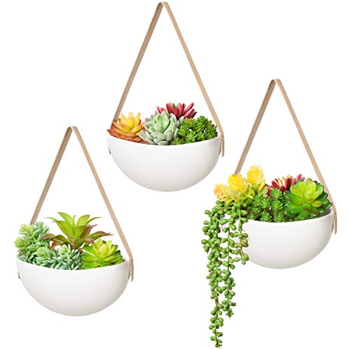 Set of 3 Modern Hanging Flower Plant Pots - (Plant Not Included), White