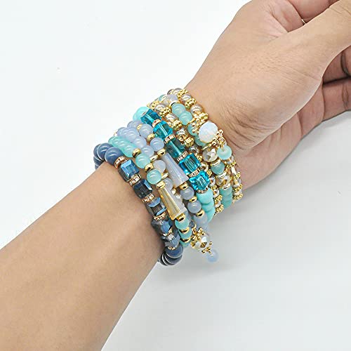 6 Sets Stackable Stretch Bracelets Multi-color Bohemian Bracelet Sets for Women