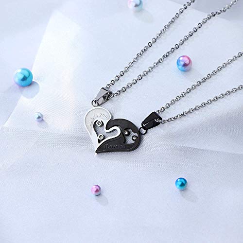 Stainless Steel Couple Necklace Pendant Love Heart CZ Puzzle Matching