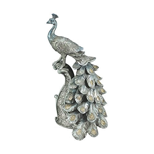 13" Decorative Peacock Standing On Pillar Figurine