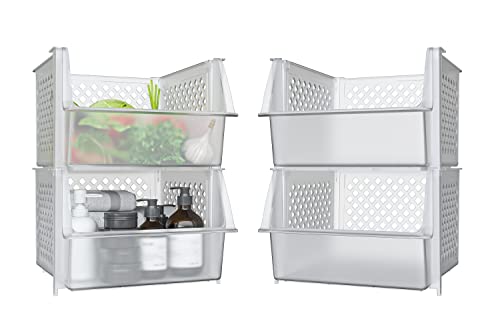 Plastic Stackable Storage Bins for Pantry - 4-Pack