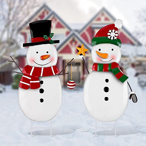 Metal Snowman Christmas Yard Sign Decoration