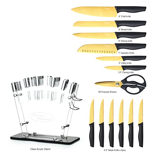 Knife Sets, Titanium Coated 14 Pieces Stainless Steel Hollow